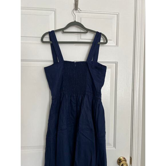 NWT Reformation Everett Linen Midi Dress in Danube (Navy Blue) Size 10 - Picture 6 of 8